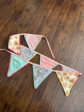 Matilda Jane Pink Mint Gray Floral Stripe Triangle Bunting